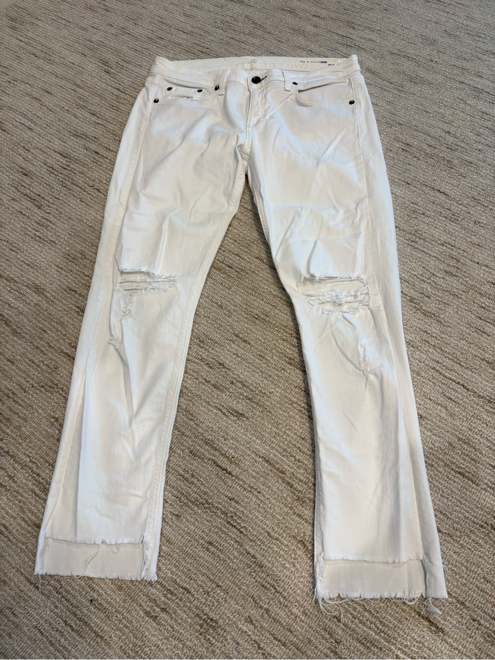 rag & bone White Distressed Slim Straight jeans